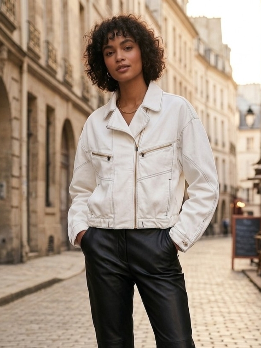 We The Free Urban Cream Zip-Front Jean Jacket